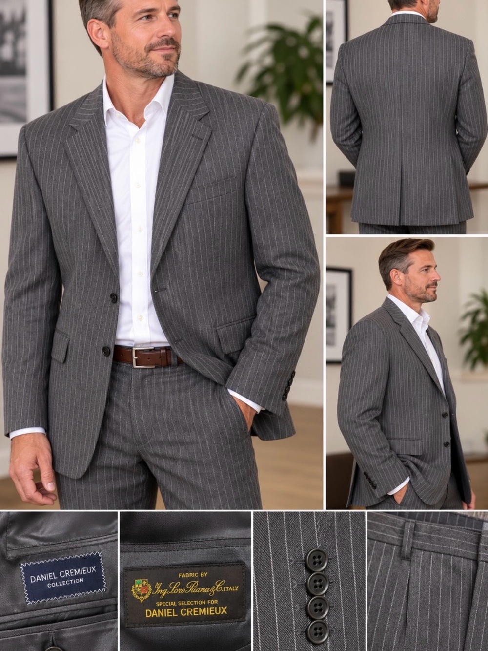 Daniel Cremieux Gray Pinstripe Two-Button Suit Jacket